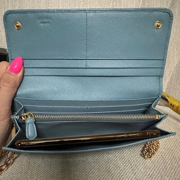 Prada Light Blue Logo Saffiano Leather Wallet on Chain - Picture 5 of 8